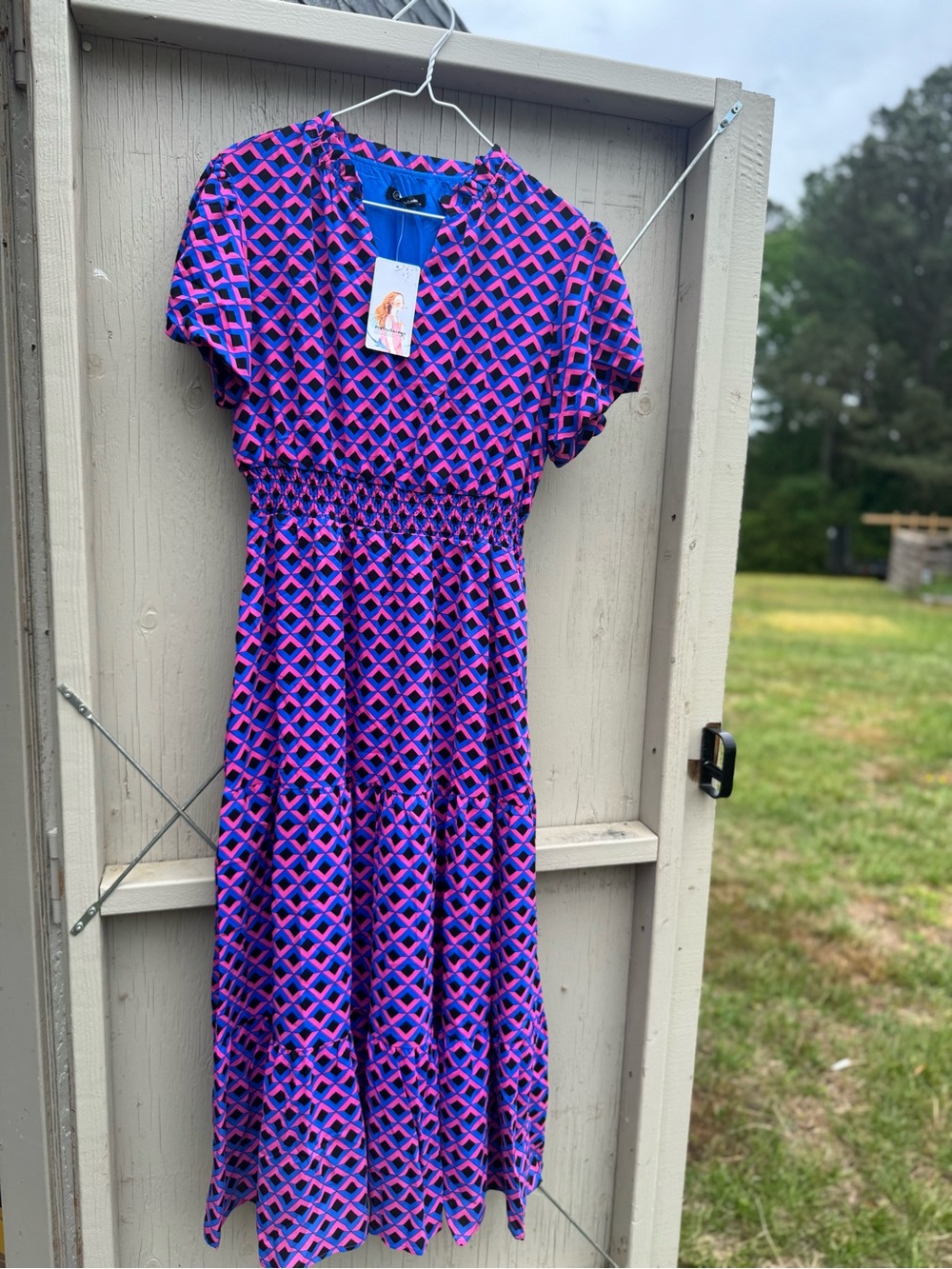 Women's Purple Geometric Midi Dress - pretty garden Brand